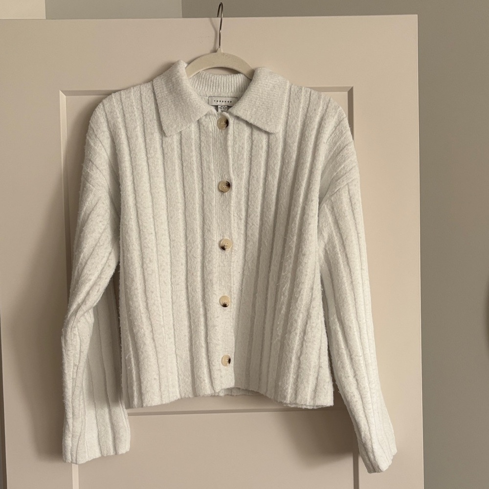 Topshop from Nordstroms - White Ribbed Button-Up Cardigan